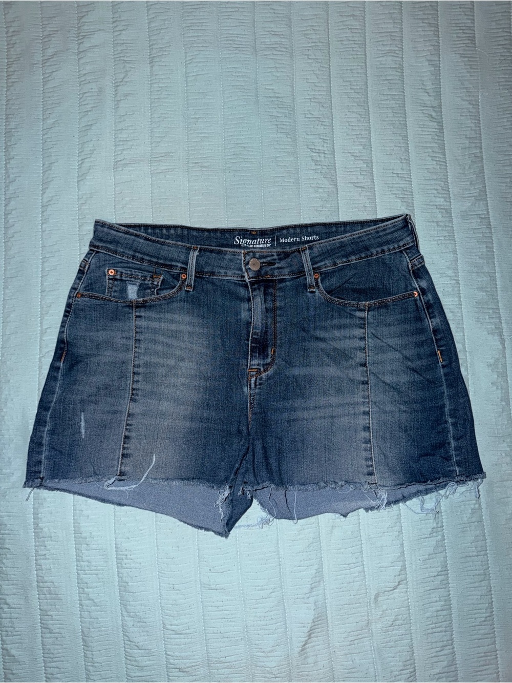 Signature by Levi Strauss Modern Denim Shorts Size 12 Dark Wash Cut Off Raw Hem